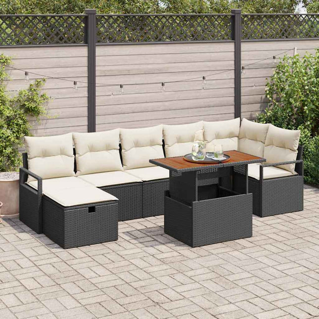 Havesofa Sæt 8 stk. Sort polyrattan