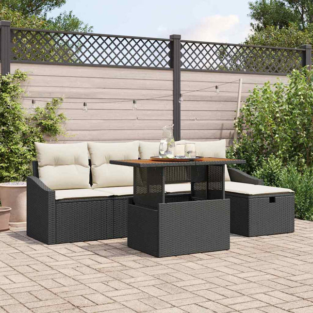 Havesofa Sæt 6 stk. Sort polyrattan