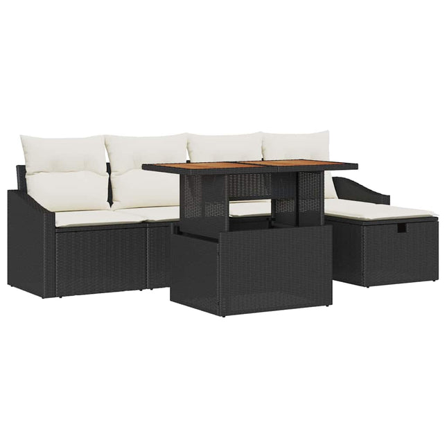 Havesofa Sæt 6 stk. Sort polyrattan