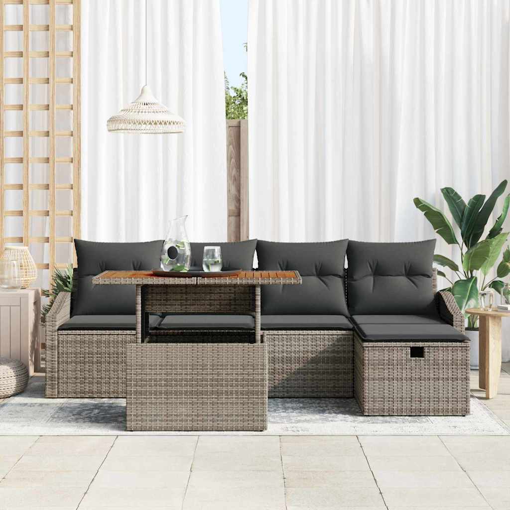 Havesofa Sæt med pude med opbevaring 6 pcs Grå polyrattan
