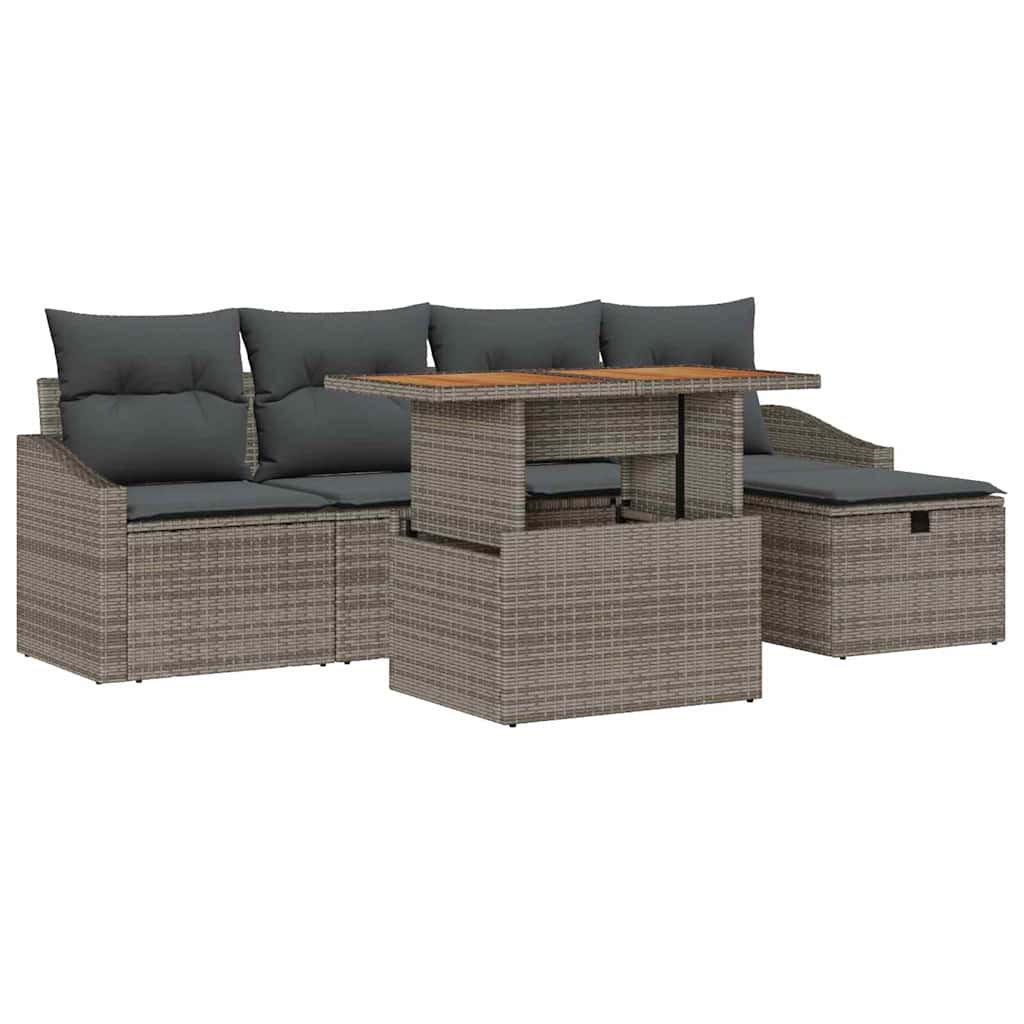Havesofa Sæt med pude med opbevaring 6 pcs Grå polyrattan