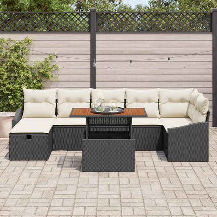 Havesofa Sæt med pude med opbevaring 8 pcs Sort polyrattan