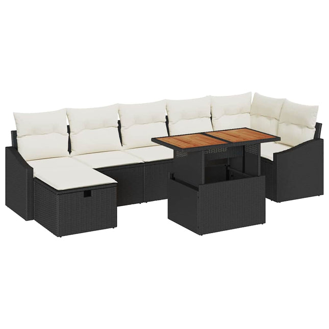 Havesofa Sæt 8 stk. Sort polyrattan