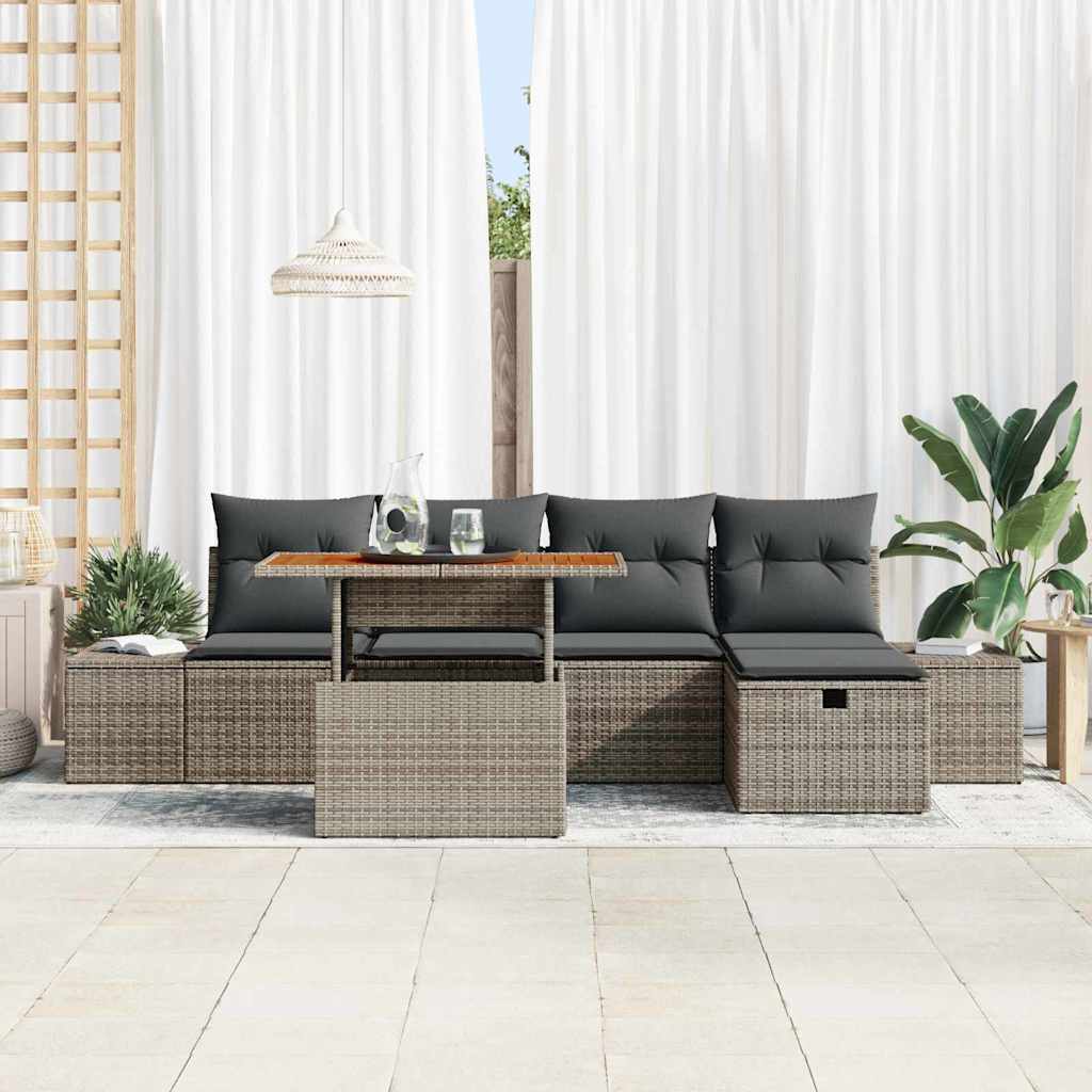Havesofa Sæt med pude med opbevaring 6 pcs Grå polyrattan