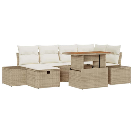Havesofa Sæt med pude med opbevaring 7 pcs Beige polyrattan