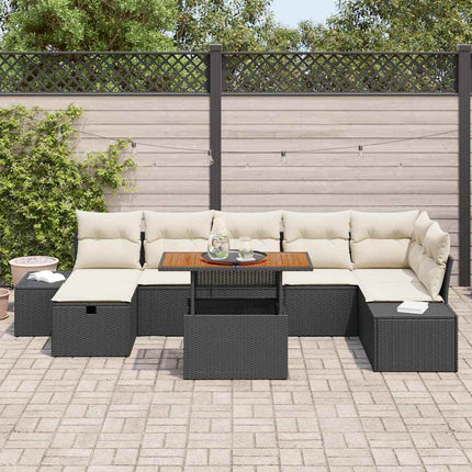 Havesofa Sæt med pude med opbevaring 8 pcs Sort polyrattan