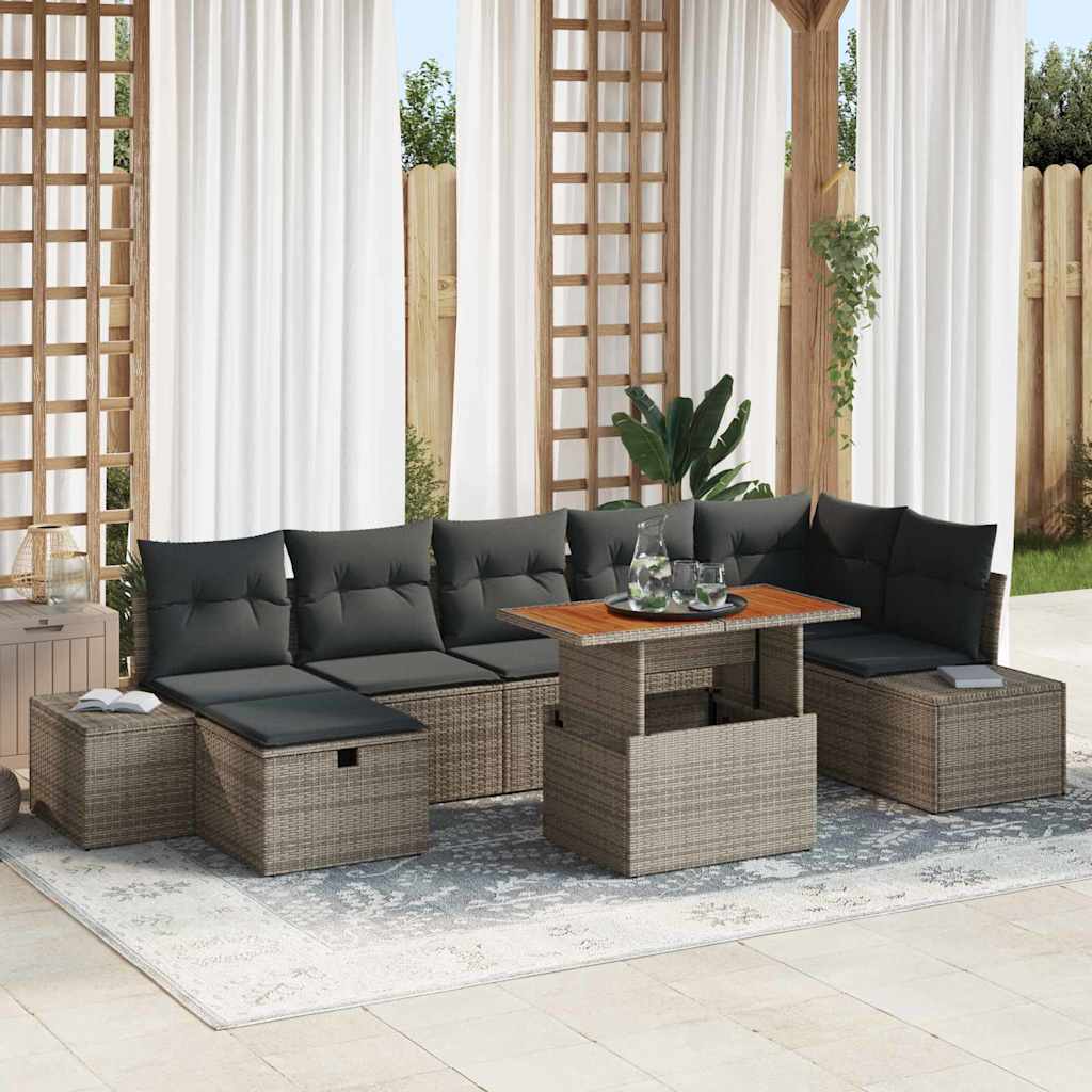 Havesofa Sæt med pude med opbevaring 8 pcs Grå polyrattan