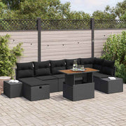 Havesofa Sæt med pude med opbevaring 8 pcs Sort polyrattan