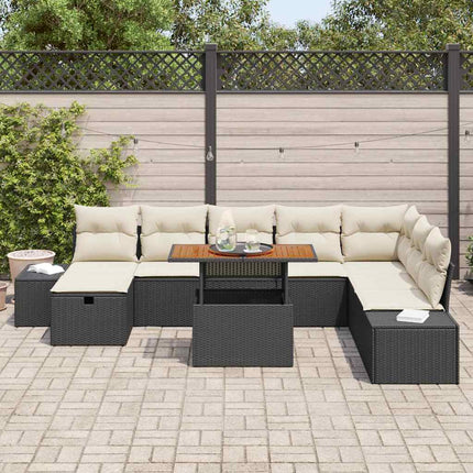 Havesofa Sæt 9 stk. Sort polyrattan