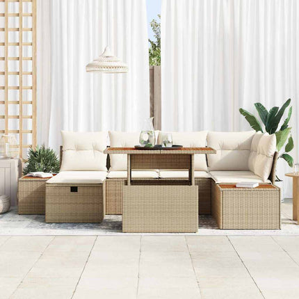Havesofa Sæt med pude med opbevaring 7 pcs Beige polyrattan