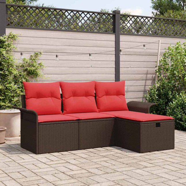 Havesofa Sæt med pude med opbevaring 4 pcs Poly rattan