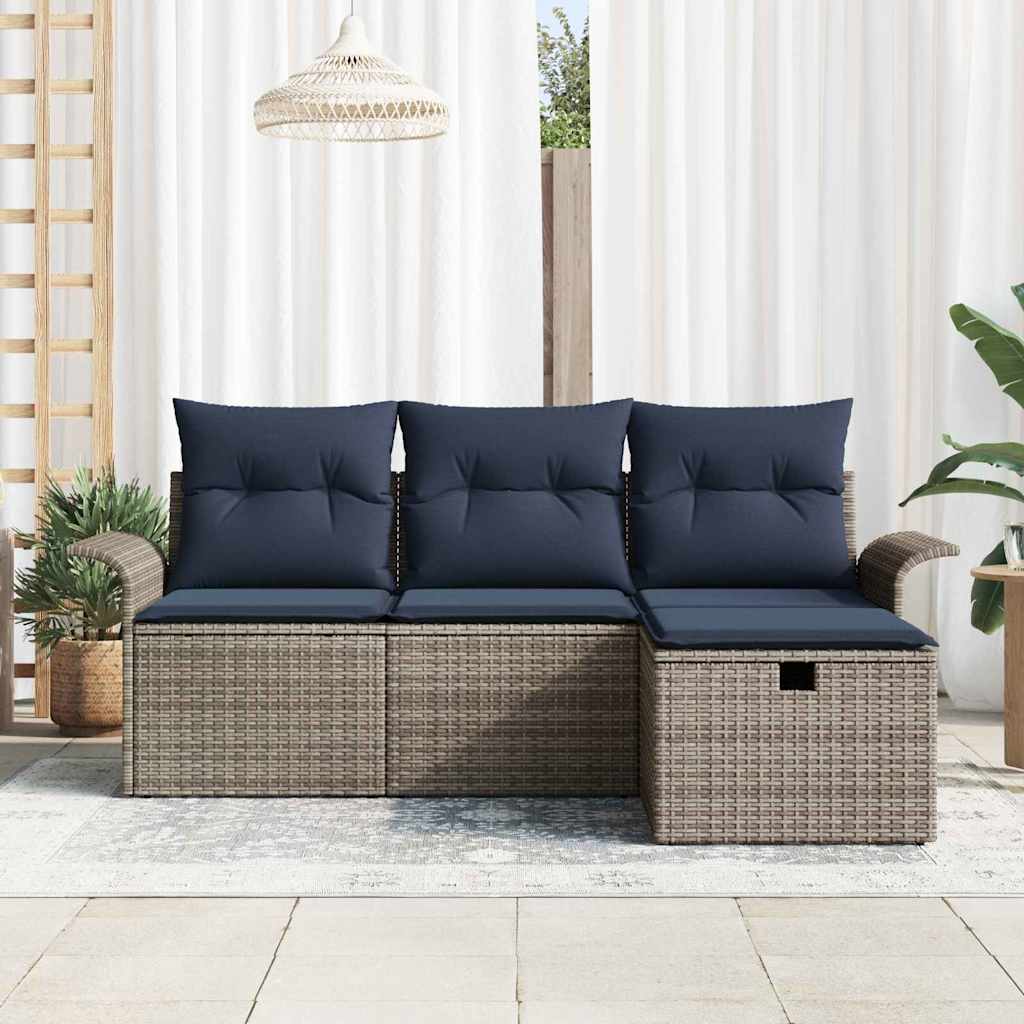 Havesofa Sæt med pude med opbevaring 4 pcs Poly rattan