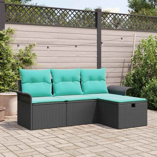 Havesofa Sæt med pude med opbevaring 4 pcs Poly rattan