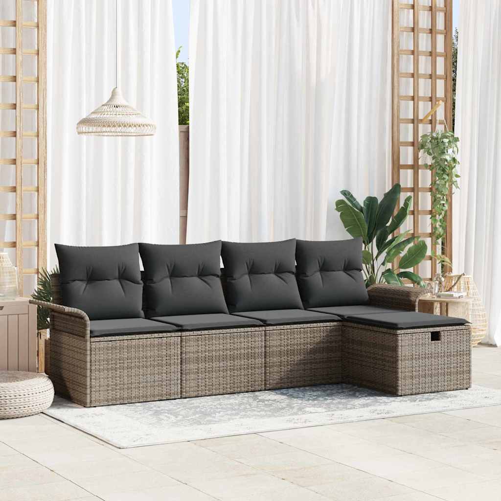 Havesofa Sæt med pude med opbevaring 5 pcs Grå Poly rattan