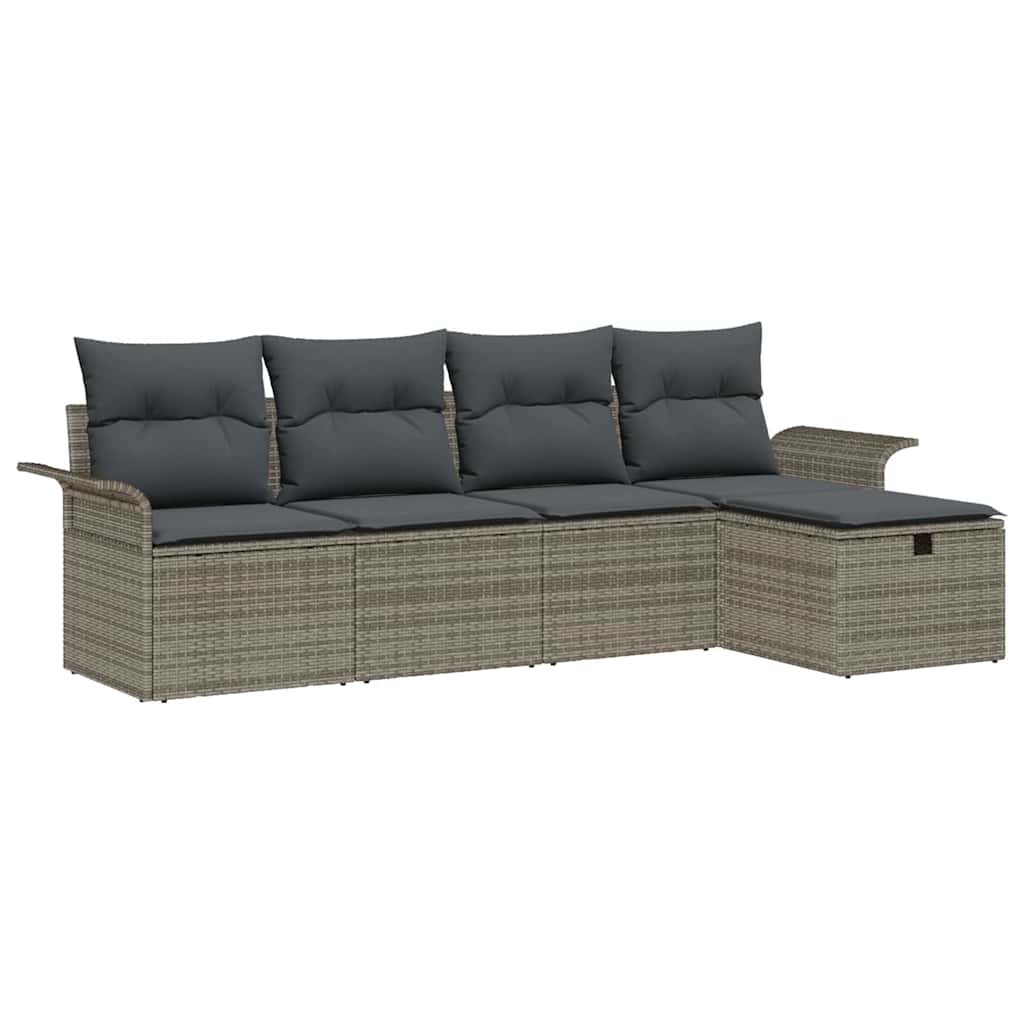 Havesofa Sæt med pude med opbevaring 5 pcs Grå Poly rattan