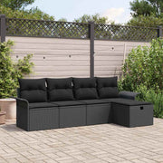 Havesofa Sæt med pude med opbevaring 5 pcs Sort Poly rattan
