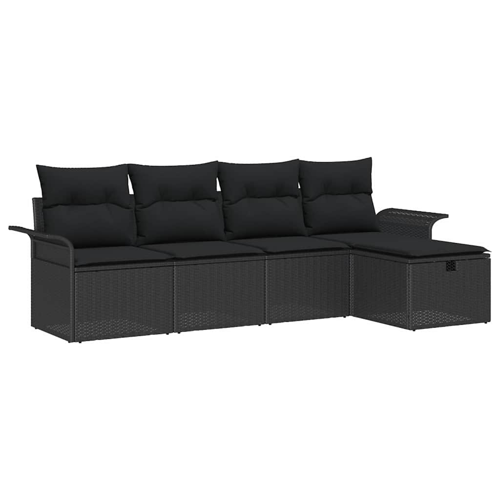 Havesofa Sæt med pude med opbevaring 5 pcs Sort Poly rattan
