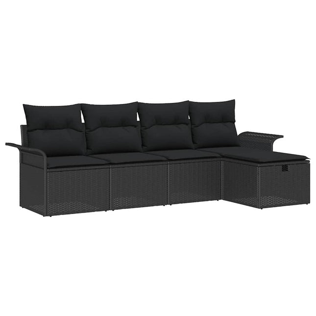 Havesofa Sæt med pude med opbevaring 5 pcs Sort Poly rattan