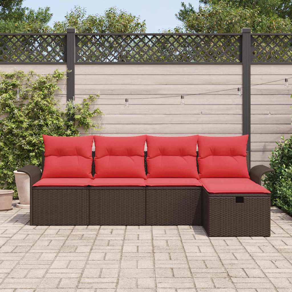 Havesofa Sæt med pude med opbevaring 5 pcs Poly rattan