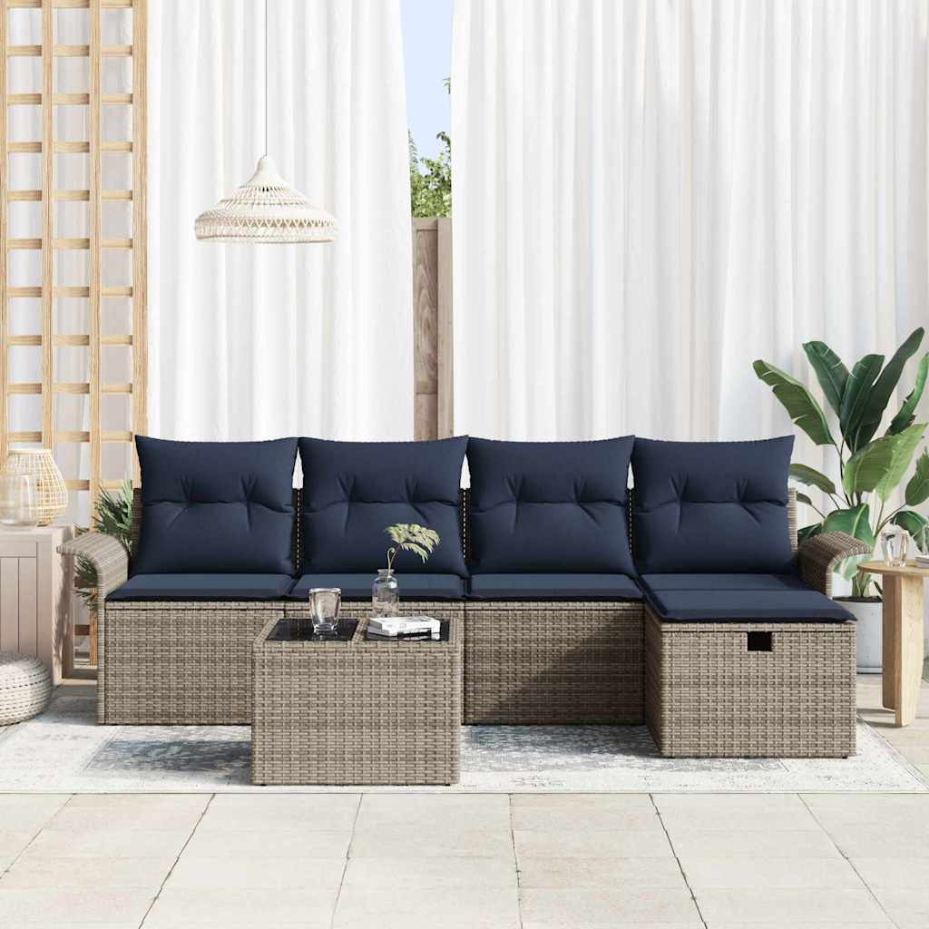 Havesofa Sæt med pude med opbevaring 6 pcs Poly rattan