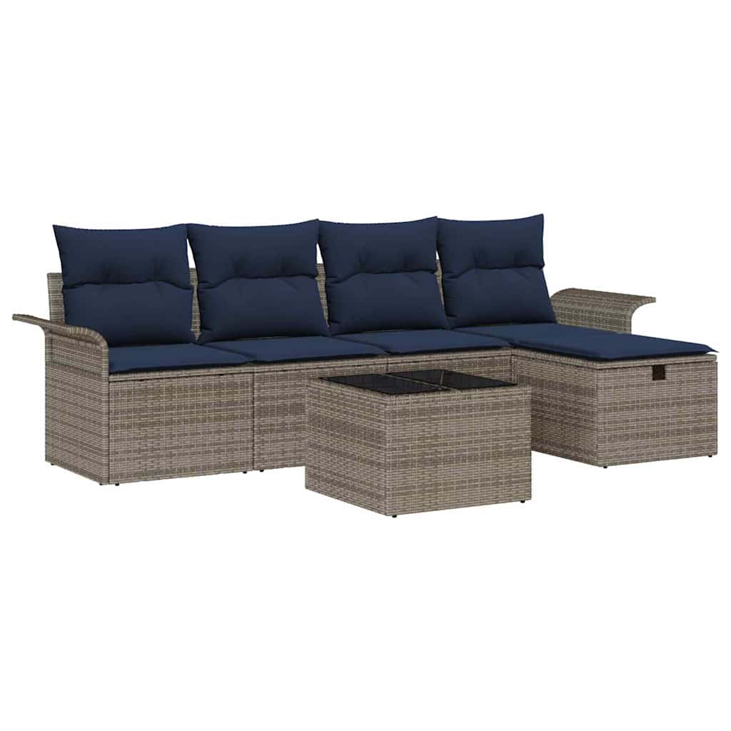 Havesofa Sæt med pude med opbevaring 6 pcs Poly rattan