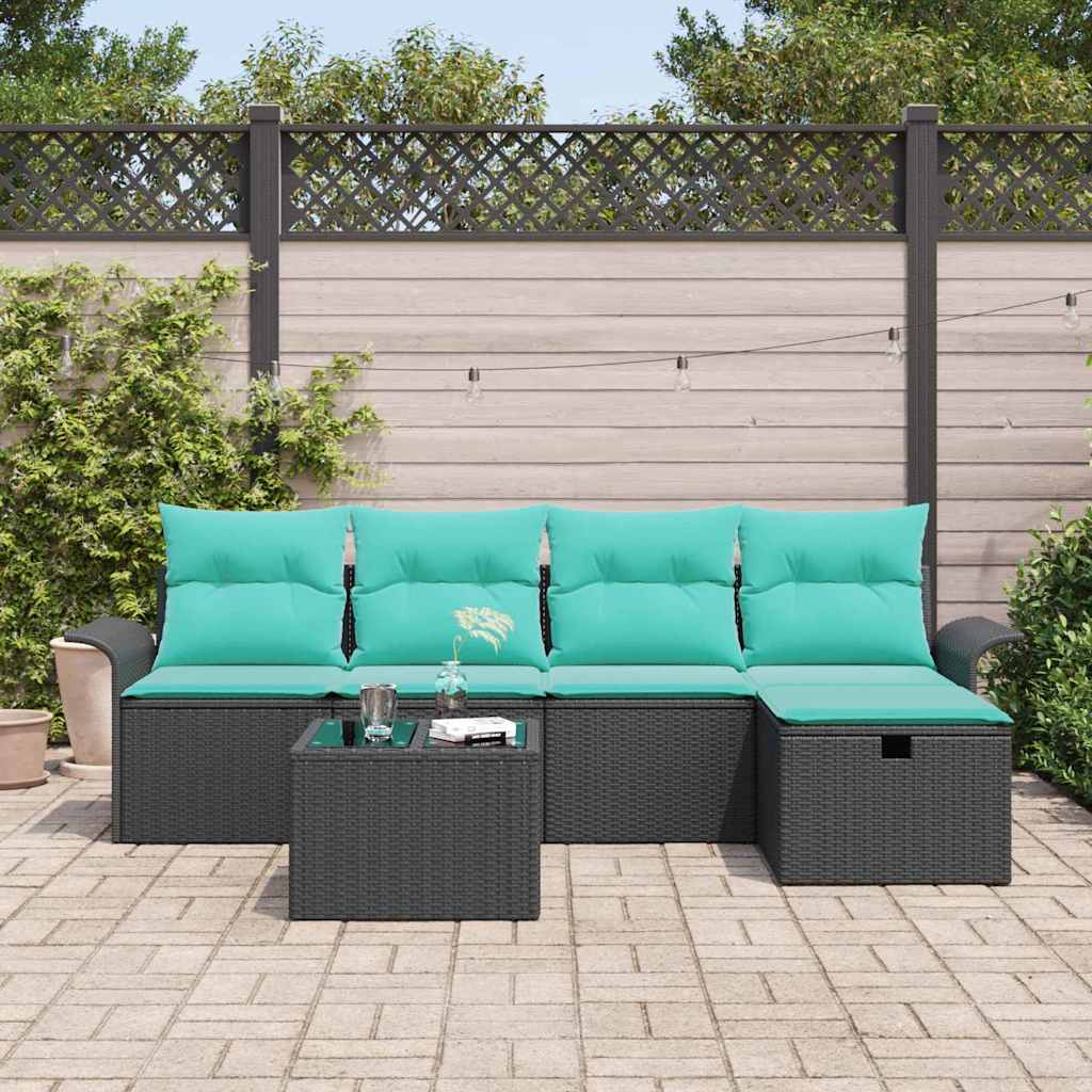 Havesofa Sæt med pude med opbevaring 6 pcs Poly rattan