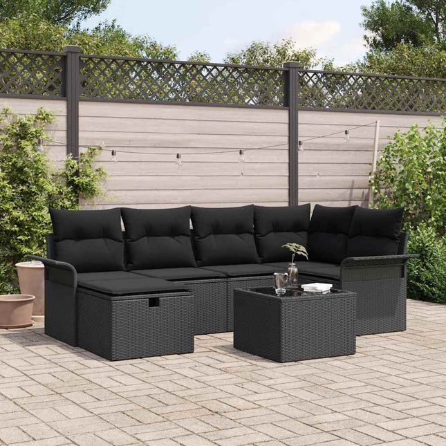 Havesofa Sæt med pude med opbevaring 7 pcs Poly rattan