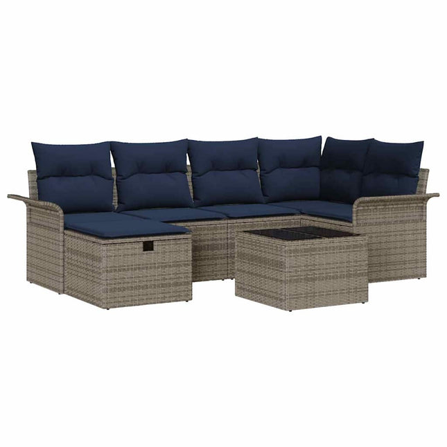 Havesofa Sæt med pude med opbevaring 7 pcs Grå Poly rattan