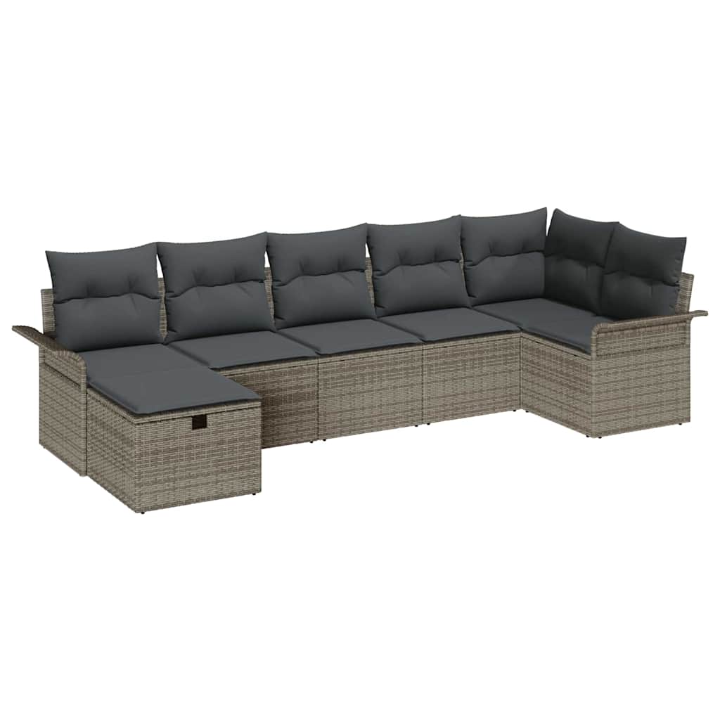 Havesofa Sæt med pude med opbevaring 7 pcs Grå Poly rattan