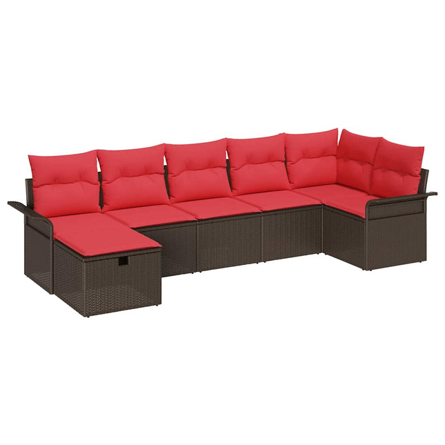 Havesofa Sæt med pude med opbevaring 7 pcs Brun Poly rattan