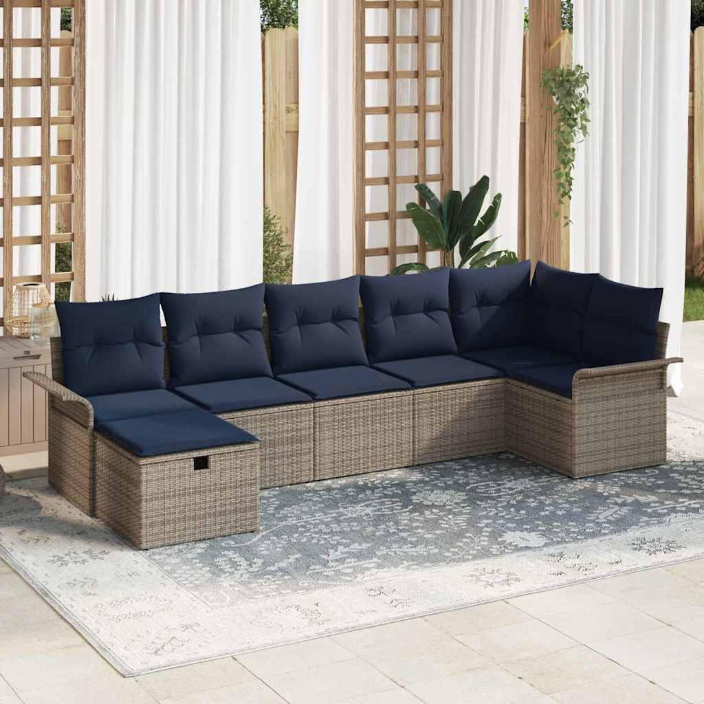 Havesofa Sæt med pude med opbevaring 7 pcs Grå Poly rattan