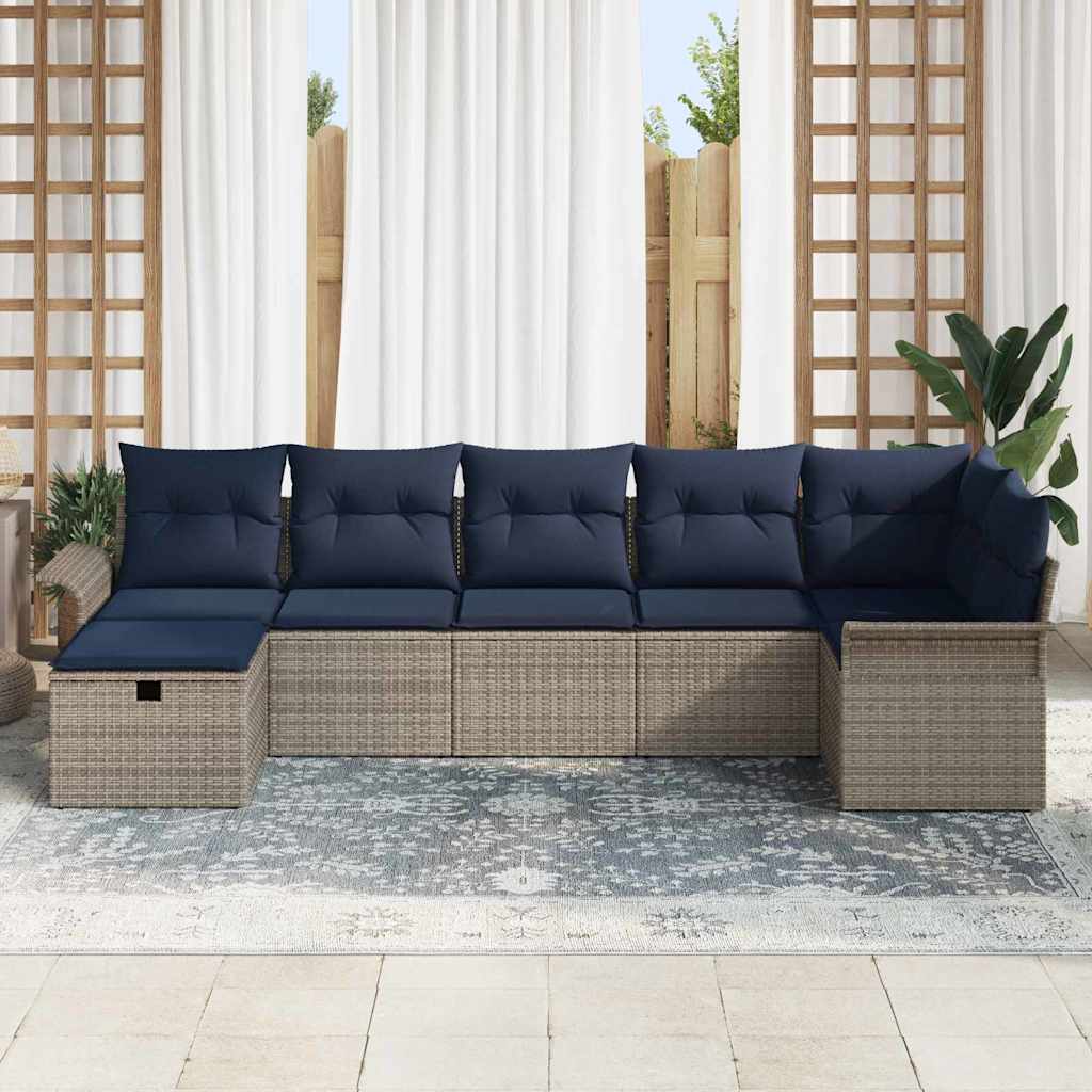 Havesofa Sæt med pude med opbevaring 7 pcs Grå Poly rattan