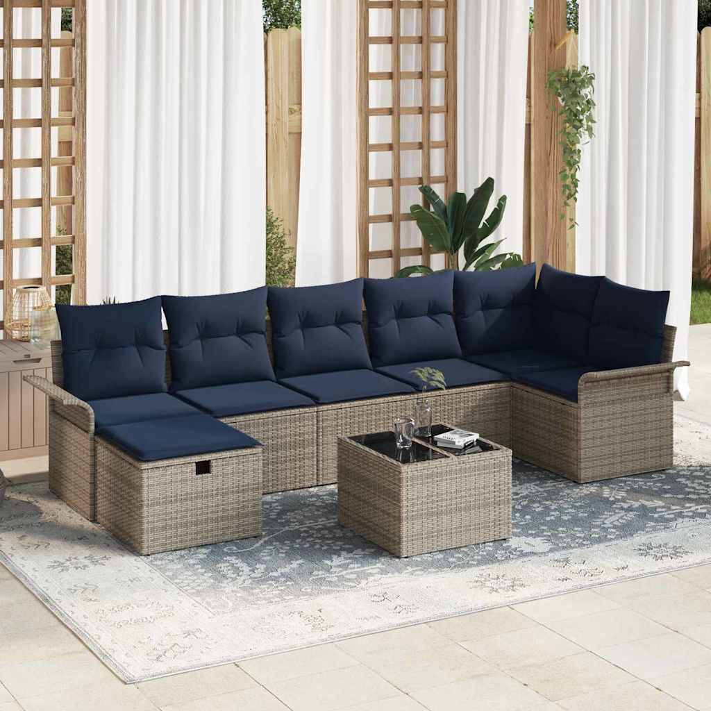 Havesofa Sæt med pude med opbevaring 8 pcs Grå Poly rattan