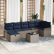 Havesofa Sæt med pude med opbevaring 8 pcs Grå Poly rattan