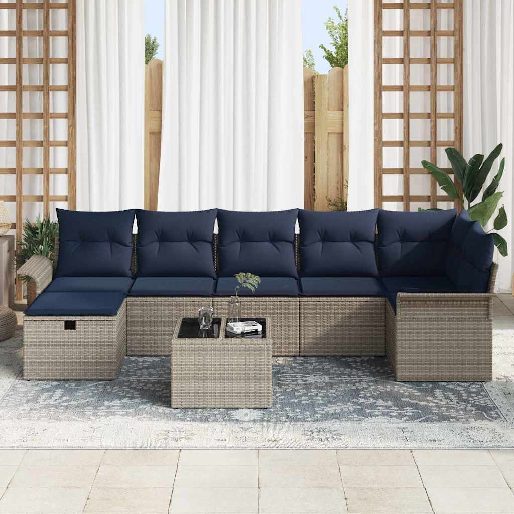 Havesofa Sæt med pude med opbevaring 8 pcs Grå Poly rattan