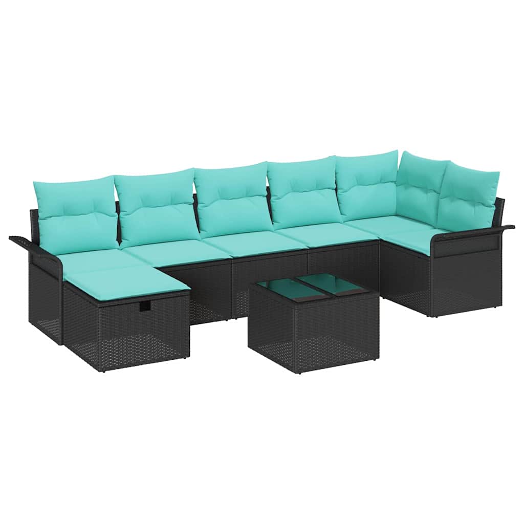 Havesofa Sæt med pude med opbevaring 8 pcs Sort Poly rattan