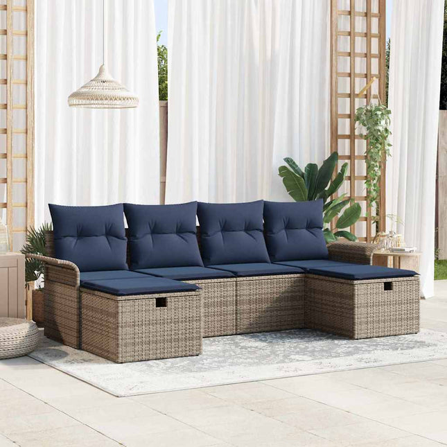 Havesofa Sæt med pude med opbevaring 6 pcs Poly rattan