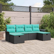 Havesofa Sæt med pude med opbevaring 6 pcs Sort Poly rattan