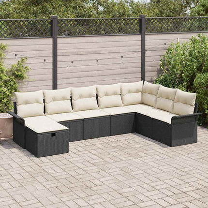 Havesofa Sæt med pude med opbevaring 8 pcs Sort Poly rattan