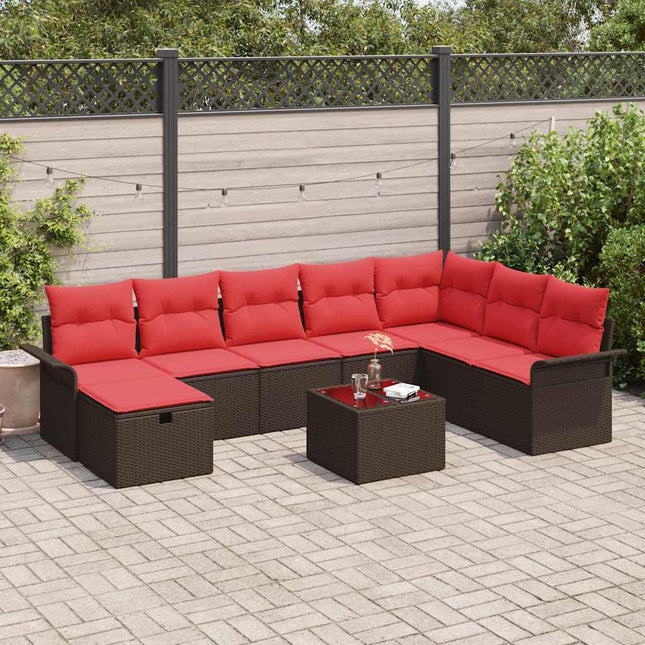 Havesofa Sæt med pude med opbevaring 9 pcs Poly rattan