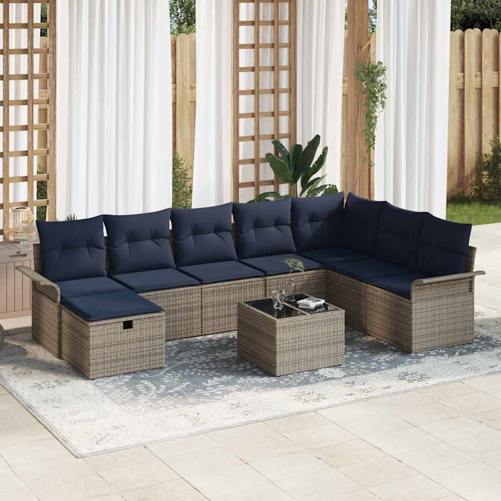 Havesofa Sæt med pude med opbevaring 9 pcs Poly rattan