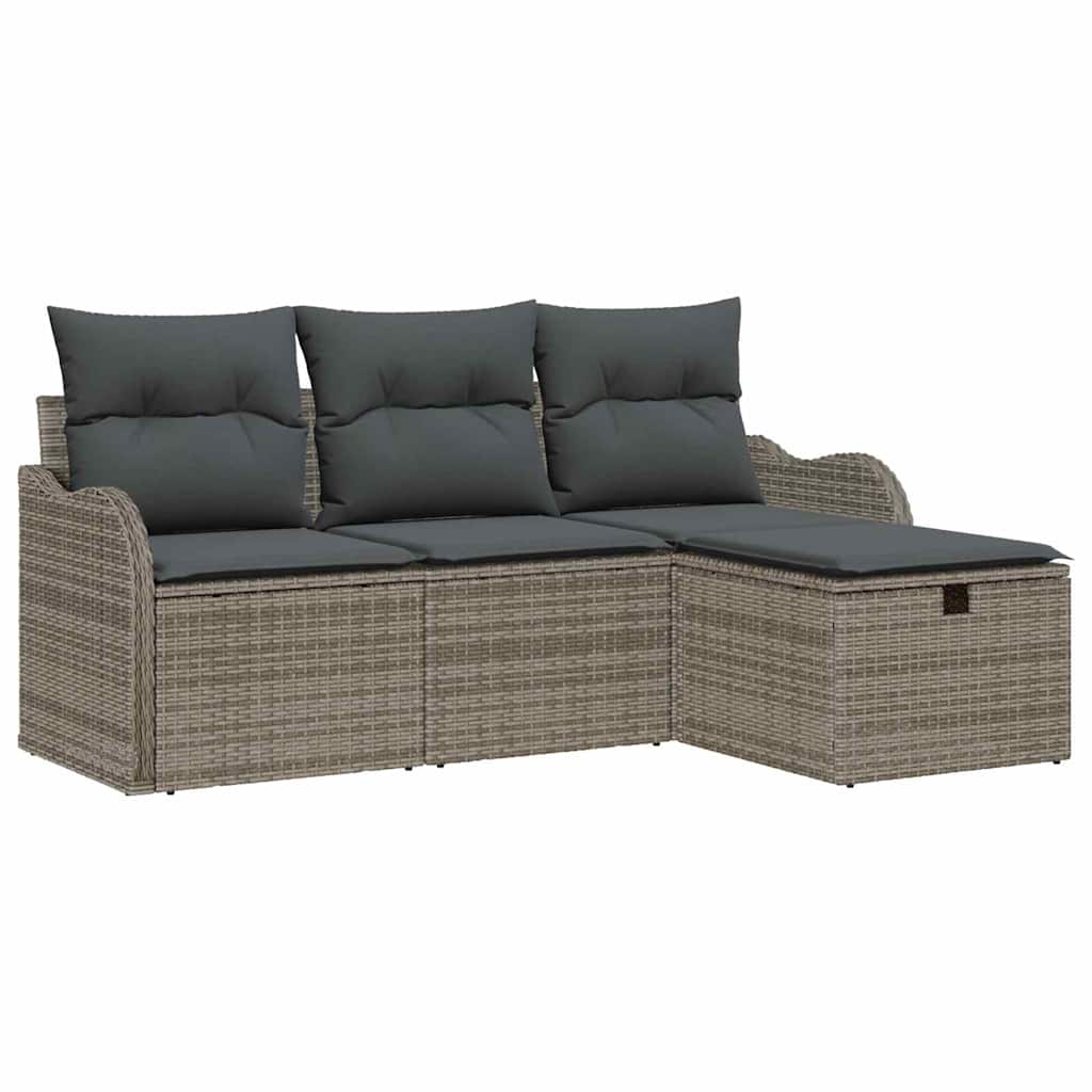 Havesofa Sæt med pude med opbevaring 4 pcs Grå Poly rattan