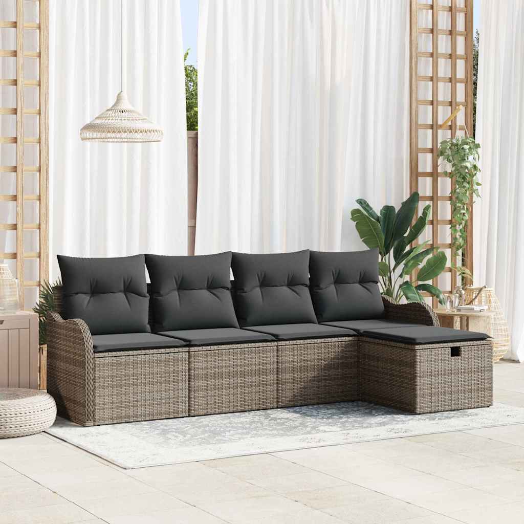 Havesofa Sæt med pude med opbevaring 5 pcs Grå Poly rattan