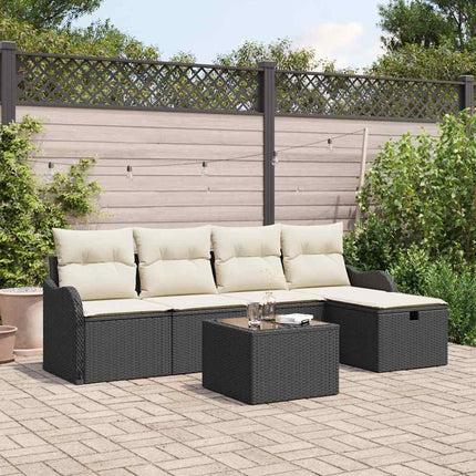 Havesofa Sæt med pude med opbevaring 6 pcs Sort Poly rattan