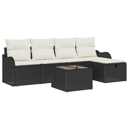 Havesofa Sæt med pude med opbevaring 6 pcs Sort Poly rattan