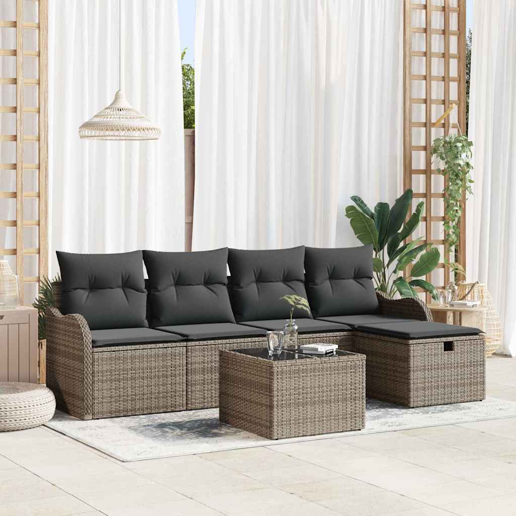 Havesofa Sæt med pude med opbevaring 6 pcs Grå Poly rattan