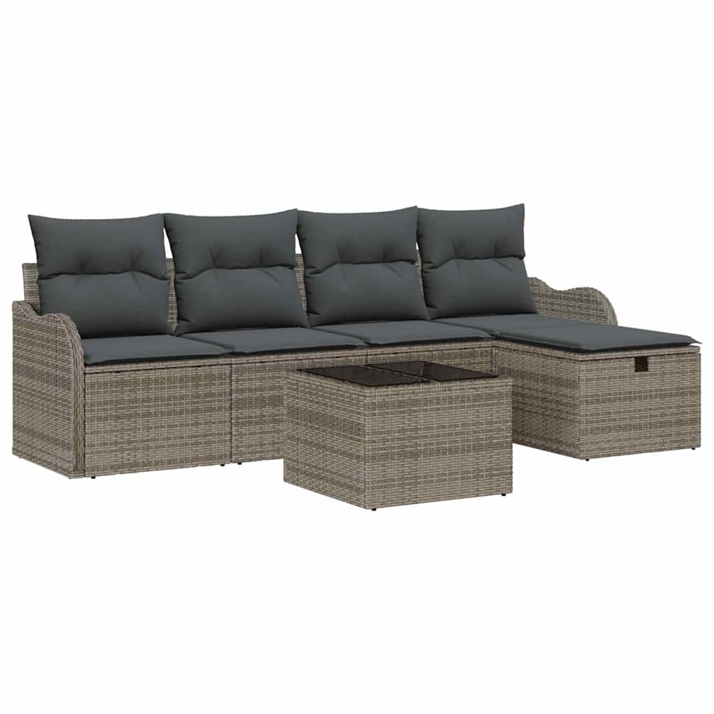 Havesofa Sæt med pude med opbevaring 6 pcs Grå Poly rattan