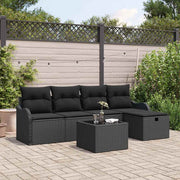 Havesofa Sæt med pude med opbevaring 6 pcs Sort Poly rattan