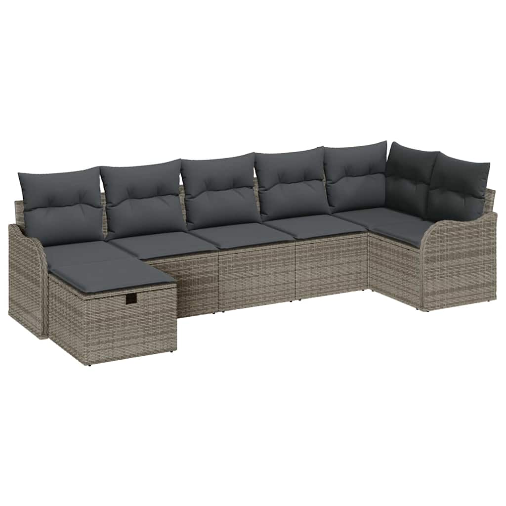 Havesofa Sæt med pude med opbevaring 7 pcs Grå Poly rattan