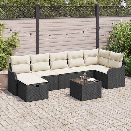 Havesofa Sæt med pude med opbevaring 8 pcs Sort Poly rattan